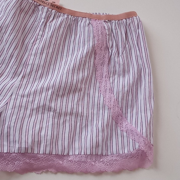 VICTORIA'S SECRET Soft Cotton Sleep Shorts Lace Stripes - Picture 7 of 11